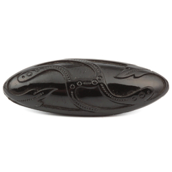 Antique Victorian Czech black glass button abstract floral scroll oval 27mm