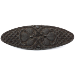 Antique Victorian Czech black glass button 3 leaf clover lacy floral oval 37mm