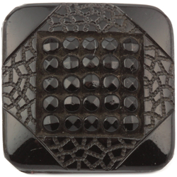 Antique Victorian Czech square black glass button imitation rhinestone geometric 18mm