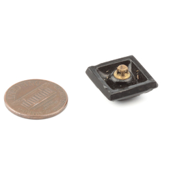 Antique Victorian Czech square black glass button abstract floral 17mm