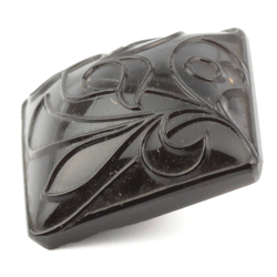 Antique Victorian Czech square black glass button abstract floral 17mm