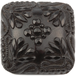 Antique Victorian Czech square black glass button imitation rhinestone flowers 18mm