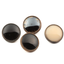 Lot (4) antique Czech 2 part metal mounted black hematite cream glass cabochon buttons