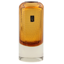 Vintage Czech topaz bicolor glass vase with controlled bubbles by Milan Metelak for Harrachov