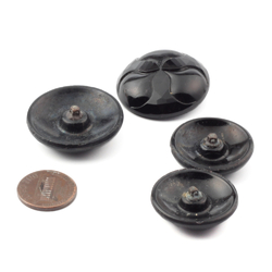 Lot (4) vintage Czech faceted trefoil Art Deco black glass buttons