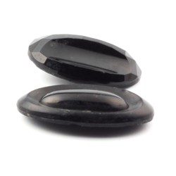 Lot (2) vintage Czech Art Deco oval black glass buttons