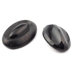 Lot (2) vintage Czech Art Deco oval black glass buttons