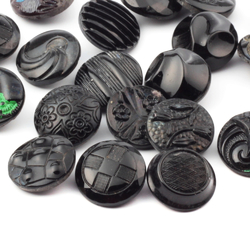 Lot (20) vintage Czech Art Deco geometric and floral black glass buttons