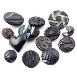 Lot (13) vintage Czech Art Deco geometric and flower blue glass buttons