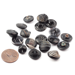 Lot (16) vintage Czech Art Deco geometric and floral black glass buttons