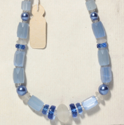 Czech vintage necklace frost blue satin atlas sapphire rondelle glass beads 