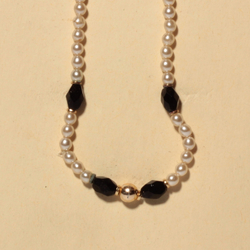 Czech vintage necklace black faceted pearl glass beads 