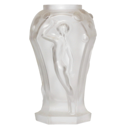 Original Art Deco frost crystal glass vase. Czech Schlevogt Hoffmann Water Nymph blowing bubbles"