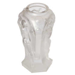 Original Art Deco frost crystal glass vase. Czech Schlevogt Hoffmann Water Nymph blowing bubbles"