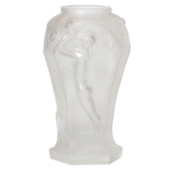 Original Art Deco frost crystal glass vase. Czech Schlevogt Hoffmann Water Nymph blowing bubbles"