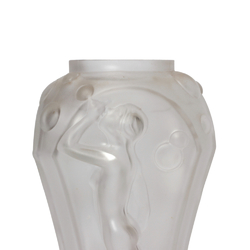 Original Art Deco frost crystal glass vase. Czech Schlevogt Hoffmann Water Nymph blowing bubbles"
