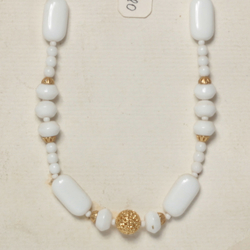 Czech vintage necklace element white glass beads gold metal findings 24"