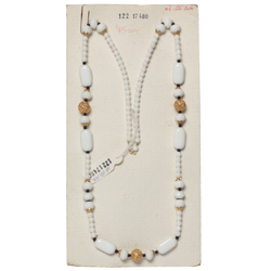 Czech vintage necklace element white glass beads gold metal bead findings 30"