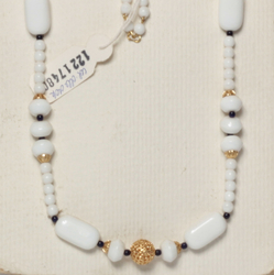Czech vintage necklace element white glass beads gold metal bead findings 30"