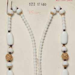 Czech vintage necklace element white glass beads gold metal bead findings 30"