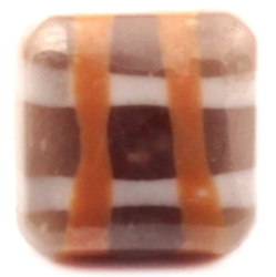 Antique Czech orange white check chocolate lampwork dimi doll glass button