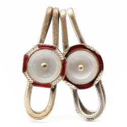 (2) Vintage Czech Art Deco mother of pearl glass beaded scarf shoe tie clip pins hair slides