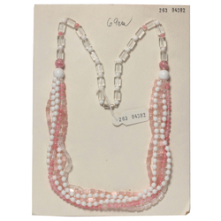 Vintage Czech 6 strand necklace pink bicolor satin atlas crystal glass beads