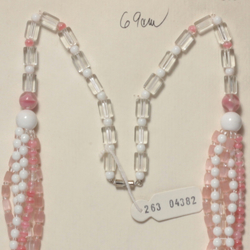Vintage Czech 6 strand necklace pink bicolor satin atlas crystal glass beads