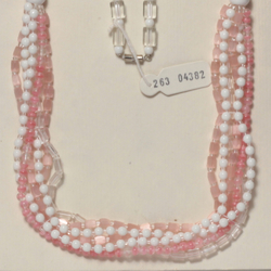Vintage Czech 6 strand necklace pink bicolor satin atlas crystal glass beads