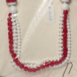 Vintage Czech 3 strand necklace white red glass beads