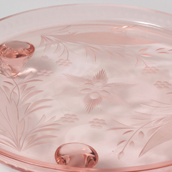 Antique Czech Art Deco rosaline pink glass floral cake fruit stand