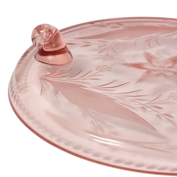 Antique Czech Art Deco rosaline pink glass floral cake fruit stand