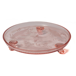 Antique Czech Art Deco rosaline pink glass floral cake fruit stand