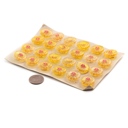 Card vintage Czech red hand painted flower golden amber glass buttons; (24) 18mm