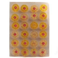 Card (24) vintage Czech red flower golden amber glass buttons 18mm