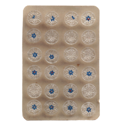Card vintage Czech blue flower clear glass buttons 13mm (24) 