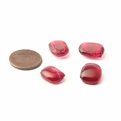 Lot (4) C19th Czech antique cranberry pink glass cabochon drops