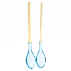 Pair 5.3" C19th antique Bohemian Czech blue topaz bicolor Art Glass tea spoons