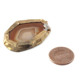 Vintage metal wrapped natural agate slice jewelry pendant finding