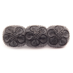 Vintage Art Deco black galalith plastic carved flower pin brooch