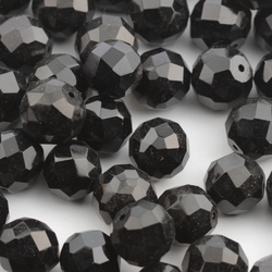 Lot (81) Austrian D.S vintage jet black round faceted glass beads 12/13mm