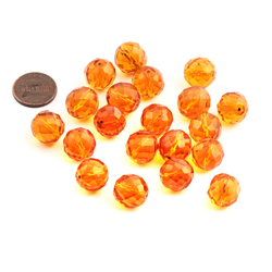 Lot (20) Austrian D.S vintage amber topaz round faceted glass beads 13/14mm