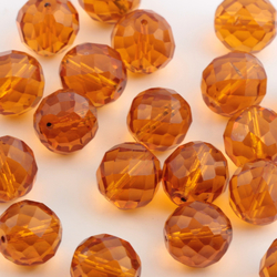 Lot (20) Austrian D.S vintage amber topaz round faceted glass beads 13/14mm