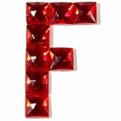 Czech vintage fabric back red glass rhinestone letter F clothing embellishment