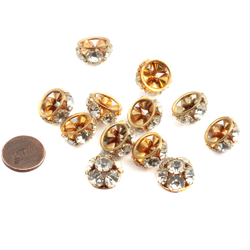 12 Czech vintage crystal rhinestone half ball hemisphere beads findings 16mm