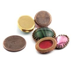 5 Czech vintage bezel set round and oval glass cabochons and rhinestone