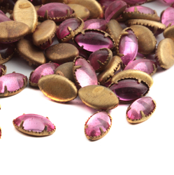 210 Czech vintage bezel set oval pink glass cabochons 8x5mm