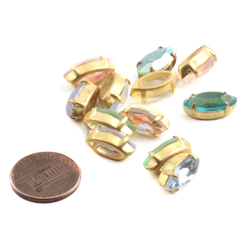 12 Czech vintage oval marquise prong set assorted glass rhinestones 15x7mm