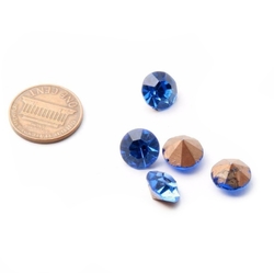 5 vintage Czech sapphire blue foiled round glass rhinestones 10mm
