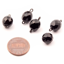5 Czech vintage jet gloss black oval faceted connector glass beads 10mm